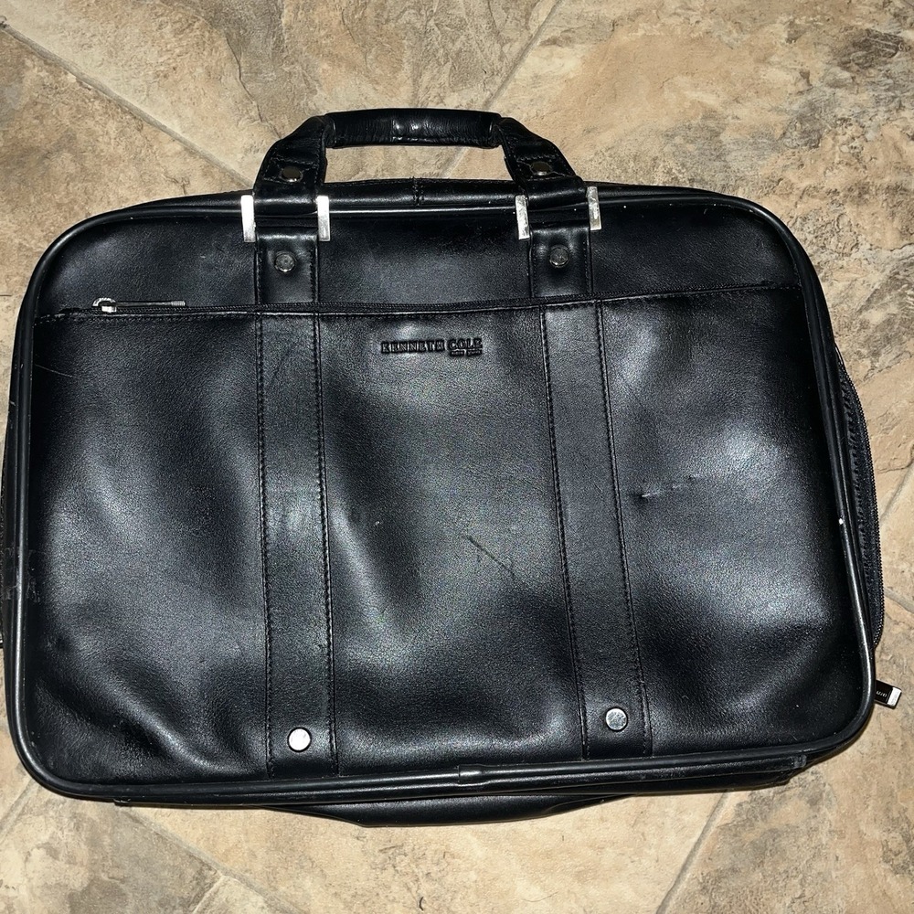 KENNETH COLE REACTION Black Brief Case Laptop Computer Messenger Bag